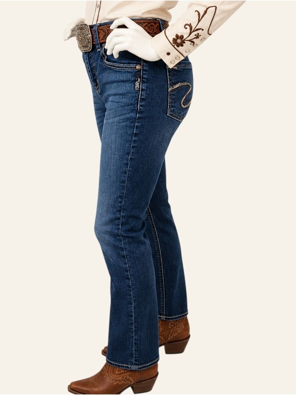 Silver Jeans Avery Straight W27 L30 Dark Wash Western Cowgirl Jeans - Picture 4 of 10